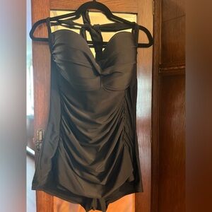 Black Halter Ruched Cocktail Dress